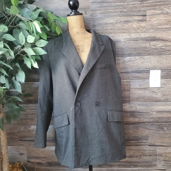 H&M Double-Breasted Blazer Jacket Women's Size X Large Dark Gray Checkered - Picture 1 of 9